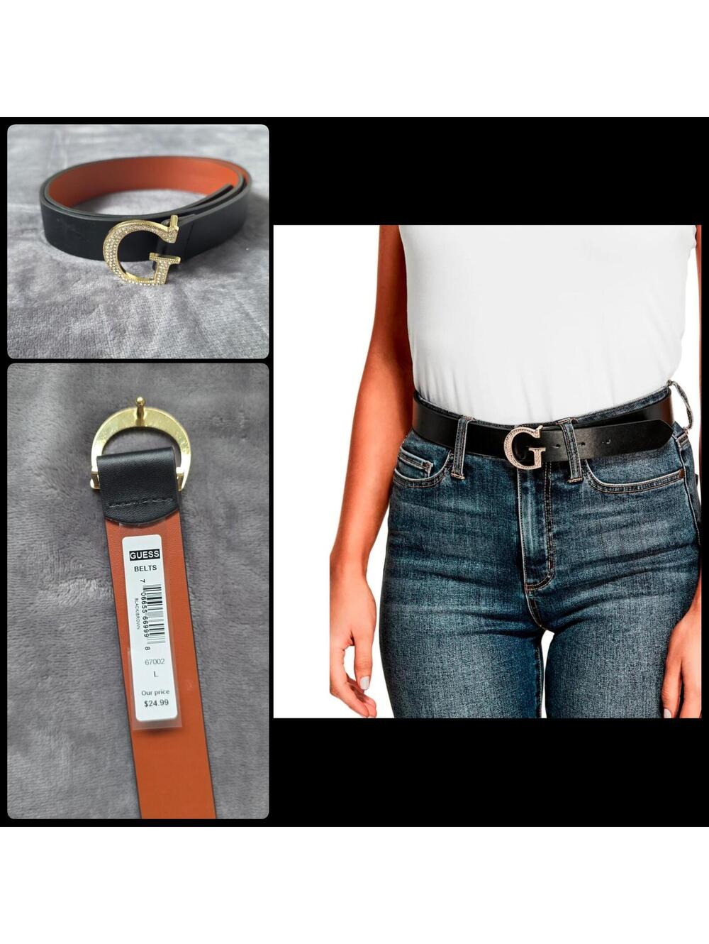 Guess Rhinestone G Logo Buckle Belt - Black - L - Picture 2 of 7